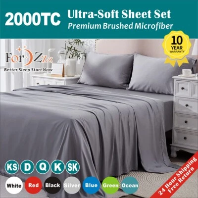 2000TC Soft 4 Pieces Single/KS/Double/Queen/King/SK Flat Fitted Bed Sheet Set - image 1 of 4