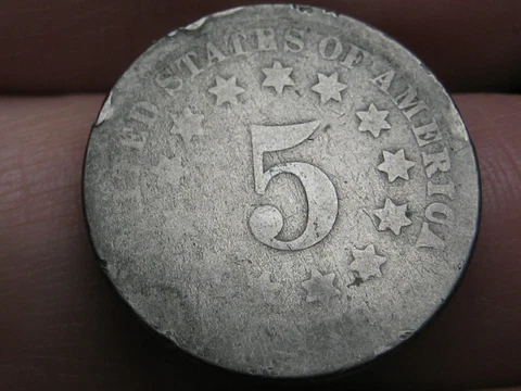 1875 Shield Nickel 5 Cent Piece- About Good Details Cover