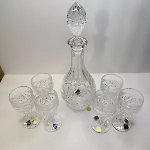 Decanter in cristallo di Boemia e 6 bicchieri ~ Repubblica Ceca 24% PbO - Foto 1 di 11
