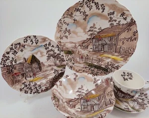 Grindley Dickens Coaching Stages 4 Setting, Dinner Bread Plates Bowl Cup Saucer - Picture 1 of 12