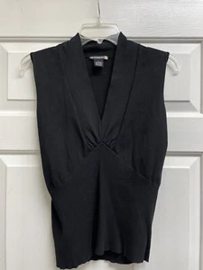 Sweaterworks Silk Blend Black Sleeveless Sweater Fitted Ribbed Torso V-neck L - Picture 1 of 6
