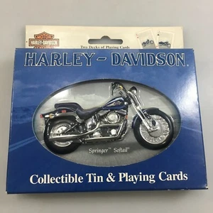 Juego de 2 cartas de juego Harley-Davidson Springer Softail para motocicleta en lata NUEVO  - Imagen 1 de 3