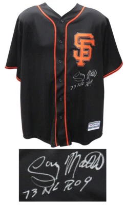 Camiseta Gary Matthews assinada SF Giants preta Majestic Rep com 73 NL ROY - (CERTIFICADO DE AUTENTICIDADE SS) - Imagem 1 de 2