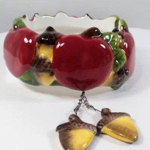 Harvest Apple Jar Candle Ring Collar Topper Acorn Tassels Debbie Mumm 2005 - Picture 1 of 5