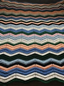 Beautiful Colorful Multicolored Handmade Chevron Crocheted Blanket Throw 72x62 - Picture 1 of 4