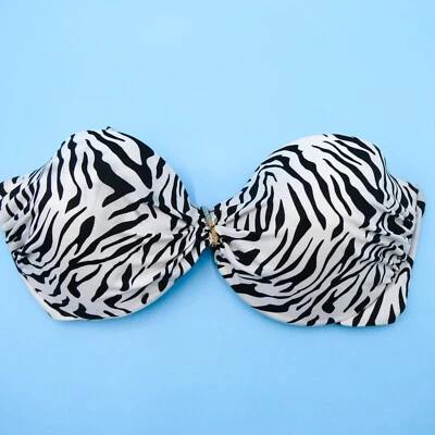 Top de biquíni Victorias Secret 34DDD branco com estampa de zebra sem alças - Imagem 1 de 4