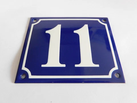 Vintage / Antique French Handmade 4.75 x 4" Enamel Plaques House Number Sign 11 Cover