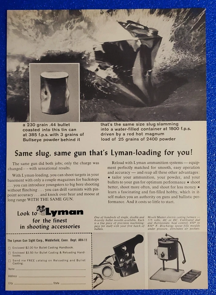 Lyman 1964 troqueles de recarga y equipo anuncio impreso original pistolas/munición/rifles Foto 1 de 1