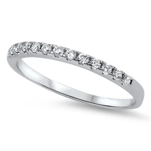 Wedding Band White CZ Classic Stackable Ring New .925 Sterling Silver Sizes 3-10 - Picture 1 of 4
