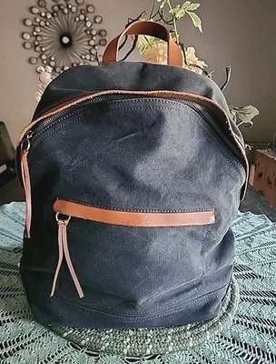Mochila de lona Madewell Charleston ribete de cuero gris oscuro  Foto 1 de 4