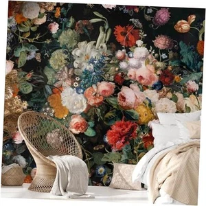 Dark Floral Wall Mural Peel and Stick 148" W x 98" H Large Flower Wallpaper - Picture 1 of 7