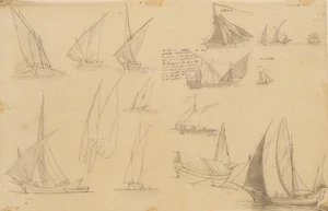 Segelboote in verschiedenen Perspektiven, Feder Realismus Unbekannt (19.Jhd) - Picture 1 of 5