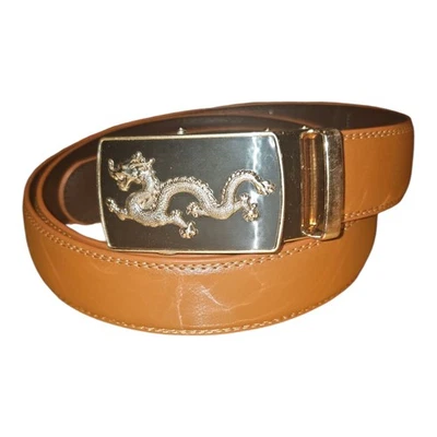 Cinturón de cuero genuino para hombre patrón dragón hebilla automática Foto 1 de 4