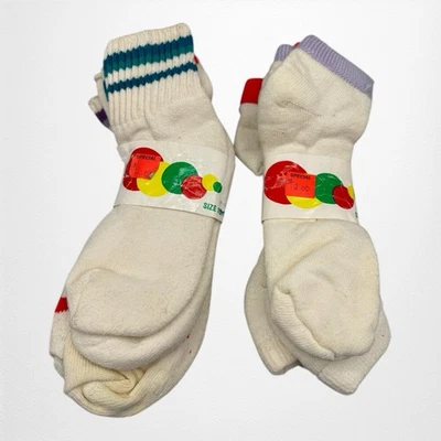 Vintage 1980s Fitwell  Crew Socks 6 Pairs Multicolor Size 9 - 11 Retro USA Made - Image 1 of 3