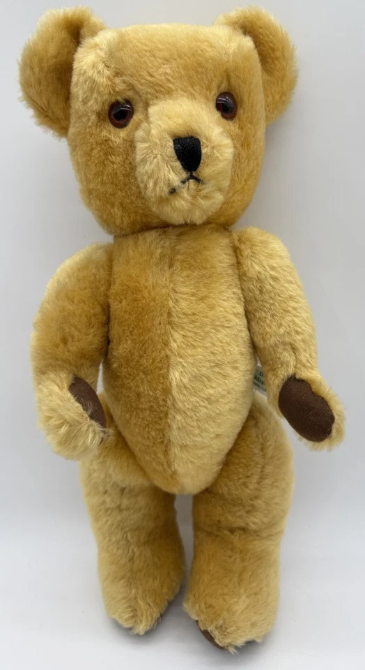 Oso de peluche articulado de lana británica vintage de los 80 Deans Childsplay Toys rubio tostado 16" Foto 1 de 4