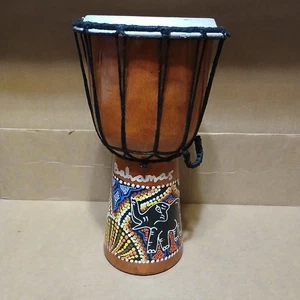 Djembe Wooden Drum Hand Carved Painted Goatskin Drum Head West African Music - Picture 1 of 8