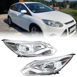Pair Head Light Lamp Halogen (Chrome) For Ford Focus LW 2011~2015 with Bulbs - Picture 1 of 15