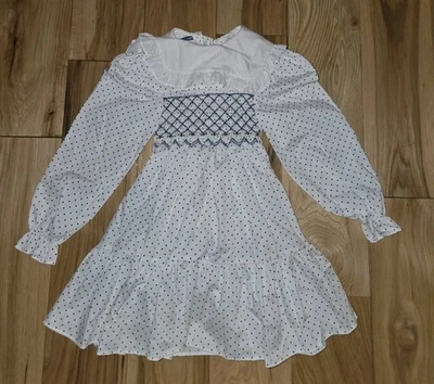 Vtg. Polly Flinders Sz. 4 Smocked Christmas Dress Polka Dot Red Floral Bow White - Image 1 of 4