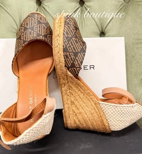Kurt Geiger Brown Synthetic Summer Monty Monogram Women Shoes - Size 6/39 - Picture 1 of 9