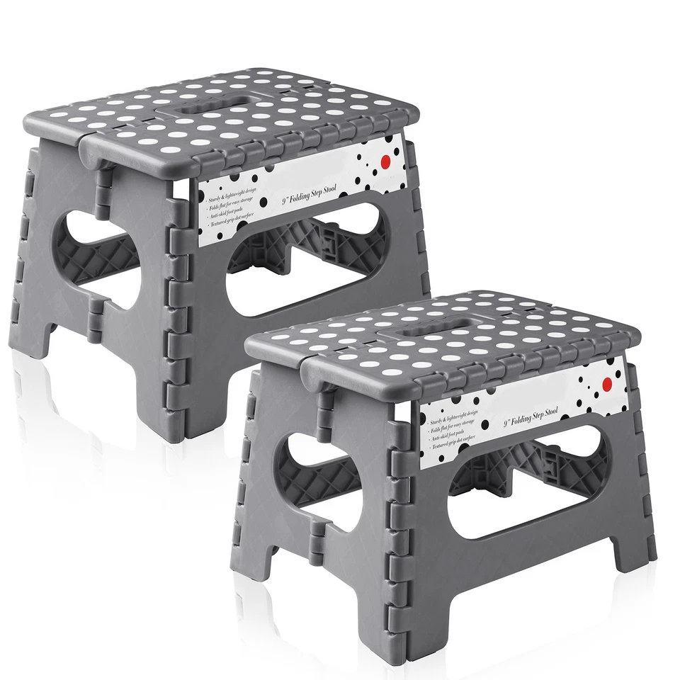 2 Pack - 9" Folding Plastic Step Foot Stools with Handle - Gray - Image 1 of 1
