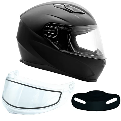 Matte Black Adult Full Face Snow Helmet Dual Lens Anti Fog Shield Retractable Su - Image 1 of 4