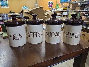 NOS Vintage Holiday Designs MCM Brown Sugar Flour Tea Coffee Lidded Canister Set - Picture 1 of 14
