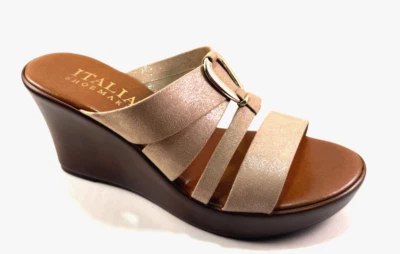 Italian Shoemakers Keiza Taupe High Wedge Slip On Sandals - Image 1 of 3
