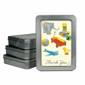 Cavallini - tarjetas de agradecimiento - juguetes vintage - lata de 10 tarjetas y sobres - Imagen 1 de 3