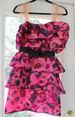 NWOT - LANVIN x H&M Women's Pink Floral Ruffled Tiered Dress, US Size 6 - Image 1 of 4