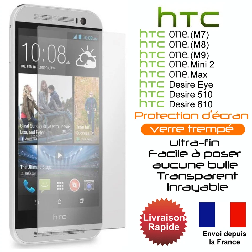 Vitre protection film protecteur d'écran en verre trempé HTC One HTC Desire - Photo 1/1