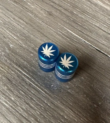 Weed Pot Leaf Light Blue Bike Schrader Valve Caps Aluminum BMX Cannabis - Image 1 of 3