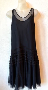 Vestido Club Monaco de seda sin mangas de malla talla 4 negro transparente - Imagen 1 de 16