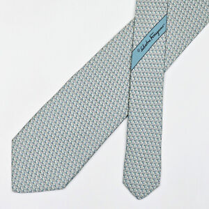 Salvatore Ferragamo Tie Necktie Geometric Striped on Dull Blue
