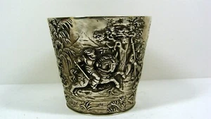 Antique German 800 Silver Repousse Hunt Scene Vermeil Cup Beaker 19c 153g - Picture 1 of 13