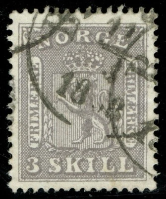[st8604] Norway  1863 Scott#7 used 3 Skilling Coat of Arms Year cv:€525 - Image 1 of 2