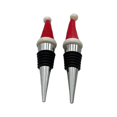 Sombrero de Papá Noel Tapón Embotellador de Vino Goma Corcho Acabado Cromo Navidad Foto 1 de 3
