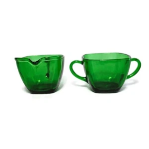 Anchor Hocking Vintage Emerald Green Depression Glass Sugar And Creamer Set - Picture 1 of 13