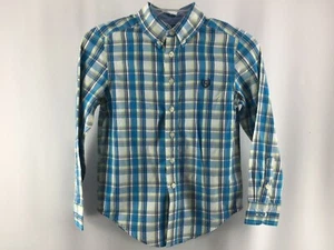 Chaps Boys Shirt Small 8 Blue White Yellow Black Plaid Long Sleeve Button Collar - Picture 1 of 7
