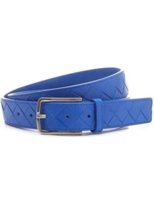 (NO CUSTOMS TAX) BOTTEGA VENETA cobalt blue intrecciato leather belt Size 95 - Picture 1 of 9