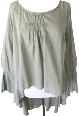 Ewa i Walla Khaki Cotton Hi-Lo Tunic Dress w/ velvet ribbon trim - PRICE REDUCED - Image 1 of 3