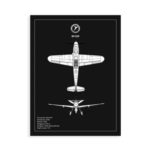 Stampa su Tela su Carta Poster o Quadro Rogan Mark BP Messerschmitt ME 109 Black - Imagen 1 de 2