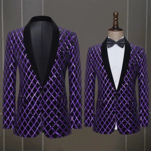 Mens One Button Stage Sequins Suit Jackets Clubwear Bar Evening Party Star Coats - Picture 1 of 15
