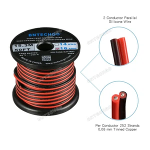 16 Gauge 2 Conductor Parallel Silicone Wire 200 deg C 50 feet Tinned Copper Wire - Picture 1 of 6