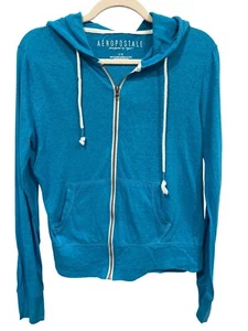 Aeropostale Hooded Zip Up Sweatshirt Size Large Cotton Blend Blue Relaxed Y2K - Picture 1 of 6