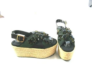 Marni Womens Jeweled Crisscross Strap Espadrille Platform Sandal in Green Sz37 - Picture 1 of 7