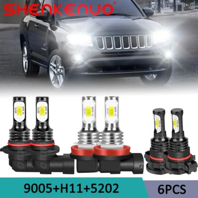 For Jeep Compass 2011 2012 2013 6000K LED Headlights Hi/Lo + Fog Bulbs Combo US - Image 1 of 4