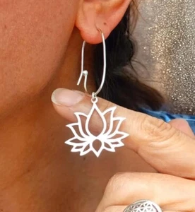 Pendientes colgantes flor de loto plata de ley 925 colgante yoga meditación regalo j53 - Imagen 1 de 6