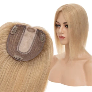 Women Clip In Remy Human Hair Topper Hairpiece Toupee Silk Mono Base Top Wiglet - Picture 1 of 43