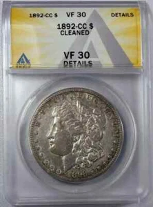 1892 CC Morgan Silver Dollar ANACS VF-30 CLEANED - Picture 1 of 4