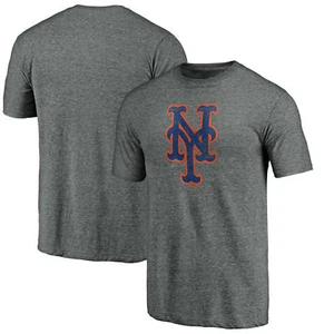 Men's Heather Gray New York Mets Official Logo Tri-Blend T-Shirt - Picture 1 of 3
